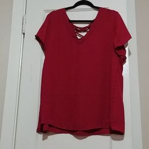 maroon lace up back top